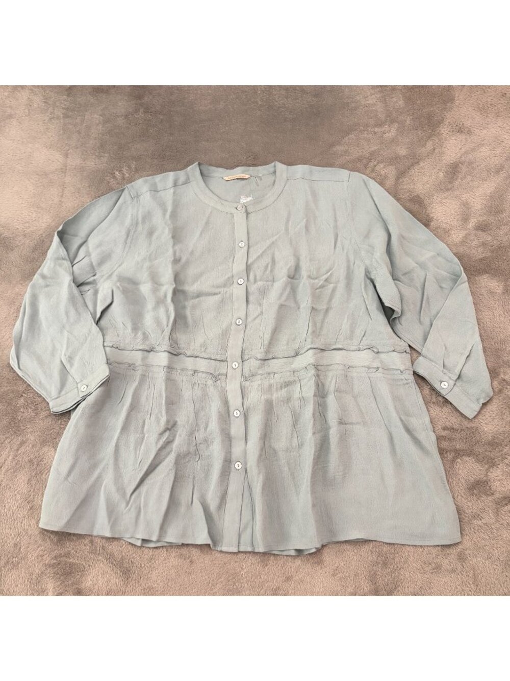Soft Surroundings Blouse Womens 2X Flowy Blue Top Shirt Viscose Button Front